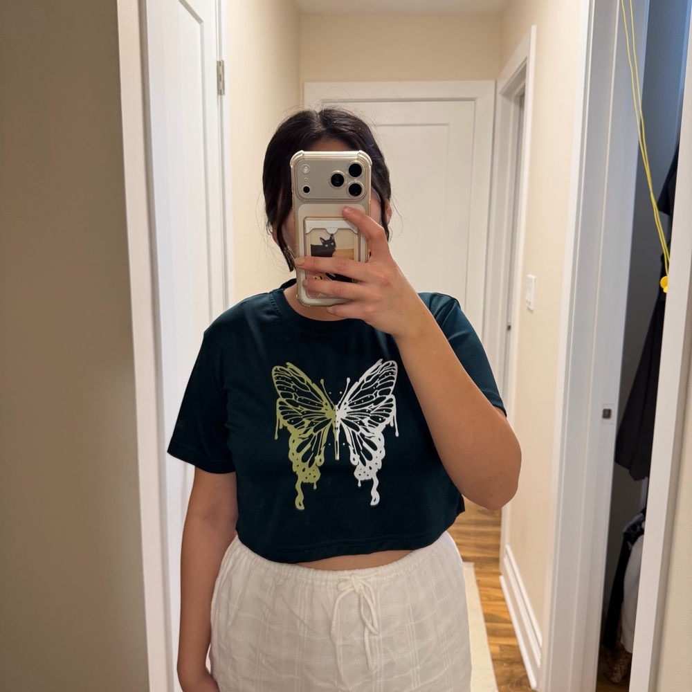 Elegant Teal Butterfly Crop Top